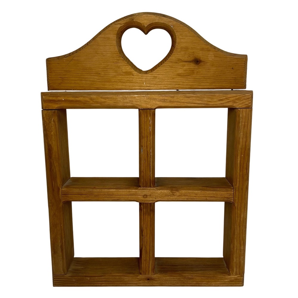 Vintage Handmade Wooden Heart Cutout Wall Shelf Shadow Box Cubby Brown Country